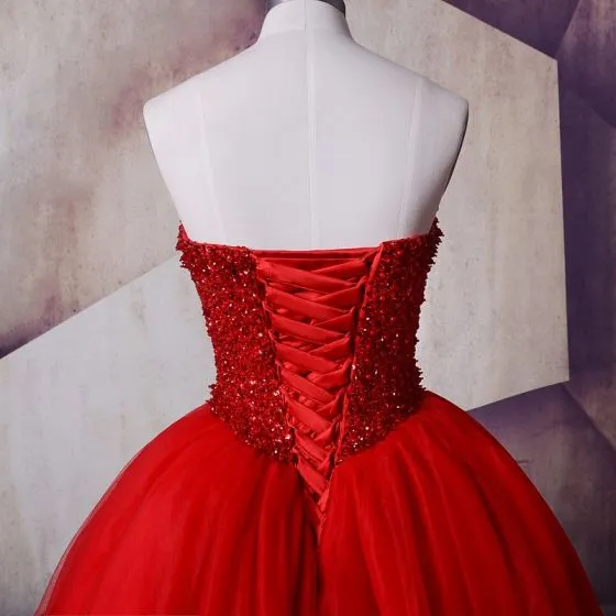 red beaded ball gown