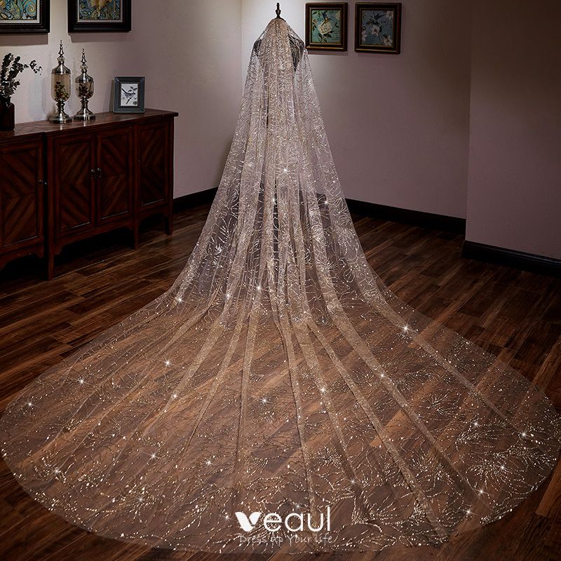 white and gold wedding veils