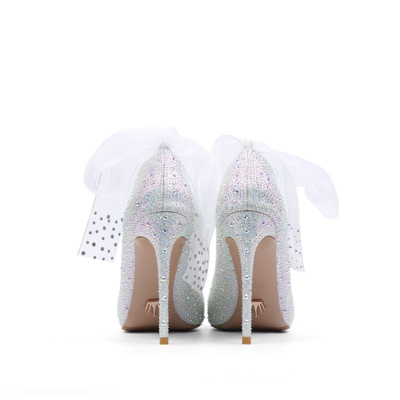 pf21 silver glitter double bow heels