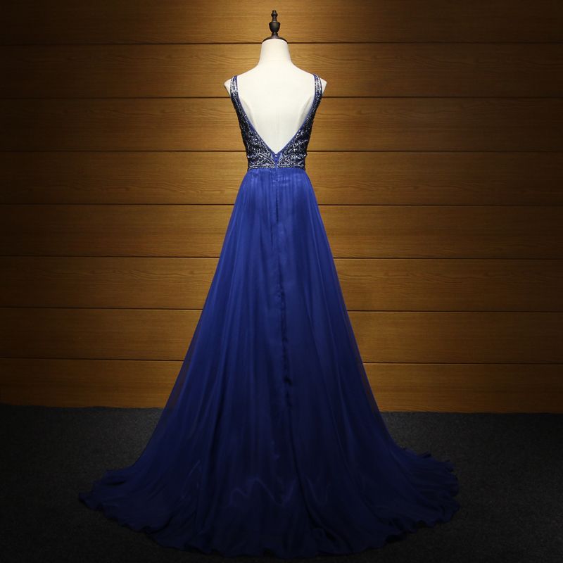 Luxury / Gorgeous Royal Blue Evening Dresses 2017 A-Line / Princess V ...
