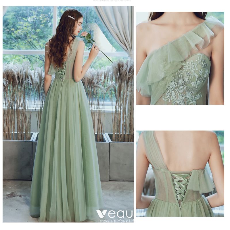 Affordable Sage Green See-through Bridesmaid Dresses 2020 A-Line ...