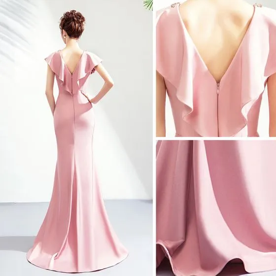 Chic / Beautiful Blushing Pink Evening Dresses 2019 Trumpet / Mermaid V ...