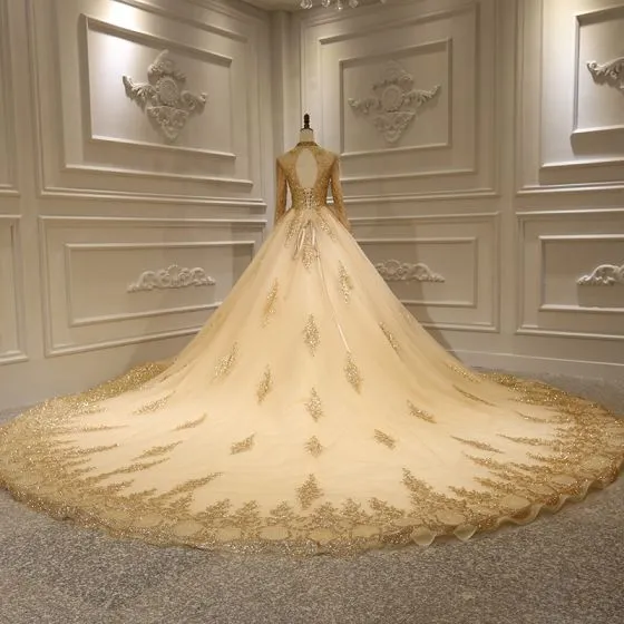Luxury / Gorgeous Gold Bridal Wedding Dresses 2020 Ball Gown See ...