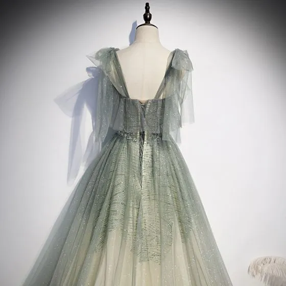 Romantic Sage Green Evening Dresses 2020 A-Line / Princess Shoulders ...