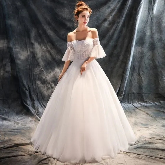 Chic / Beautiful Hall Wedding Dresses 2017 White Ball Gown Floor-Length ...