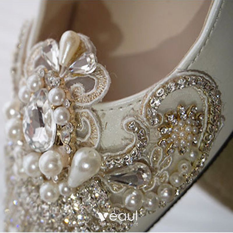 Luxury / Gorgeous Ivory Handmade Beading Wedding Shoes 2019 Pearl ...