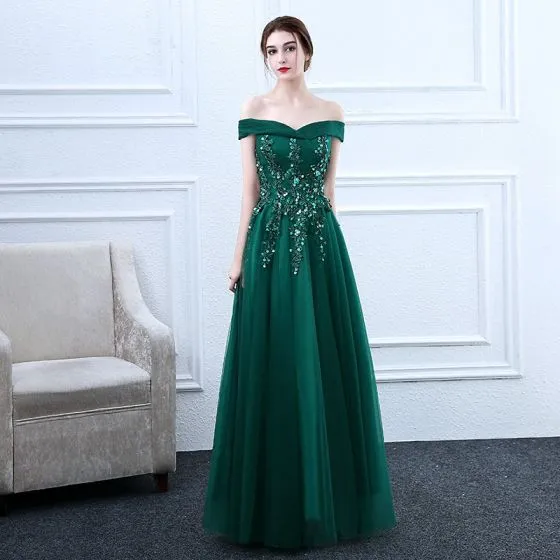 Dark Green Sequin Long Prom Dress