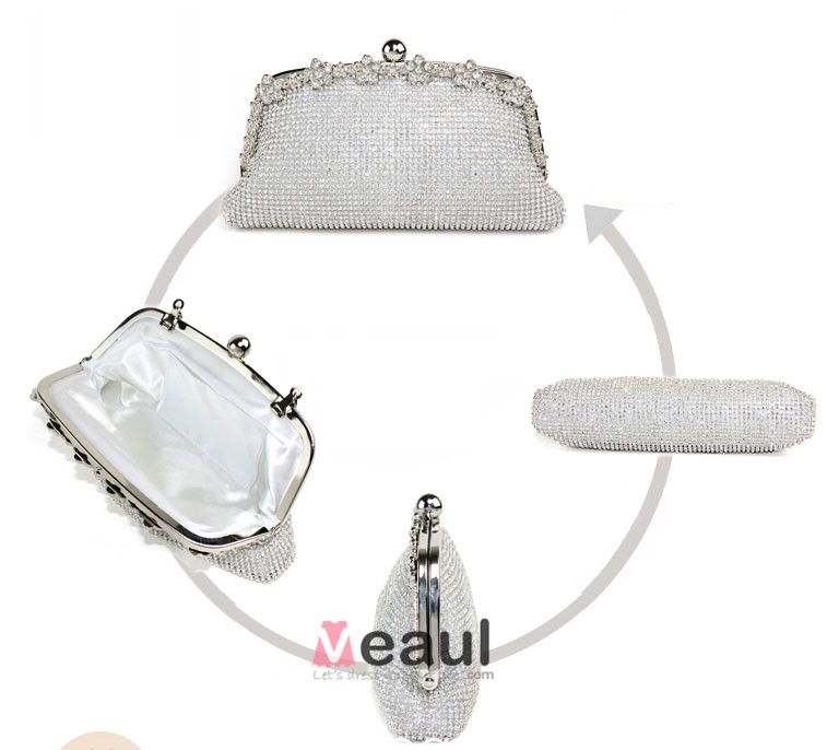 High Quality Lady Diamond Clutches Bag For Women White/Black Rhinestone  Evening Handbag Luxury Female Crystal Dinner Purse