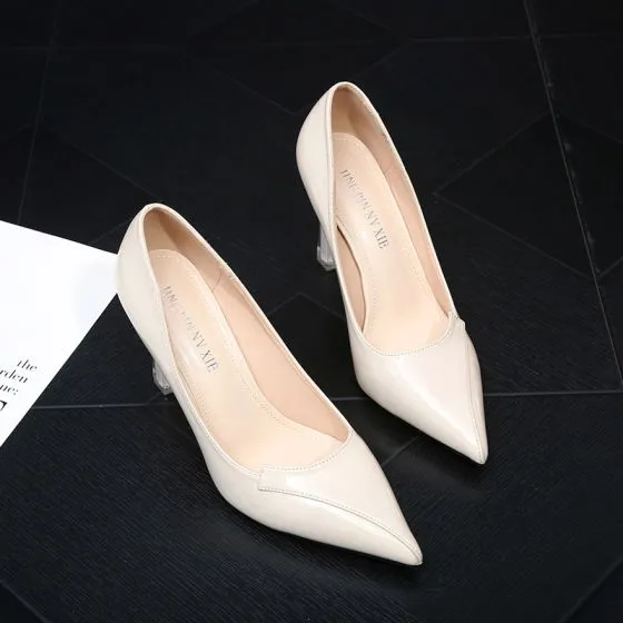 Chic / Beautiful Beige Office OL Patent Leather Pumps 2021 9 cm ...