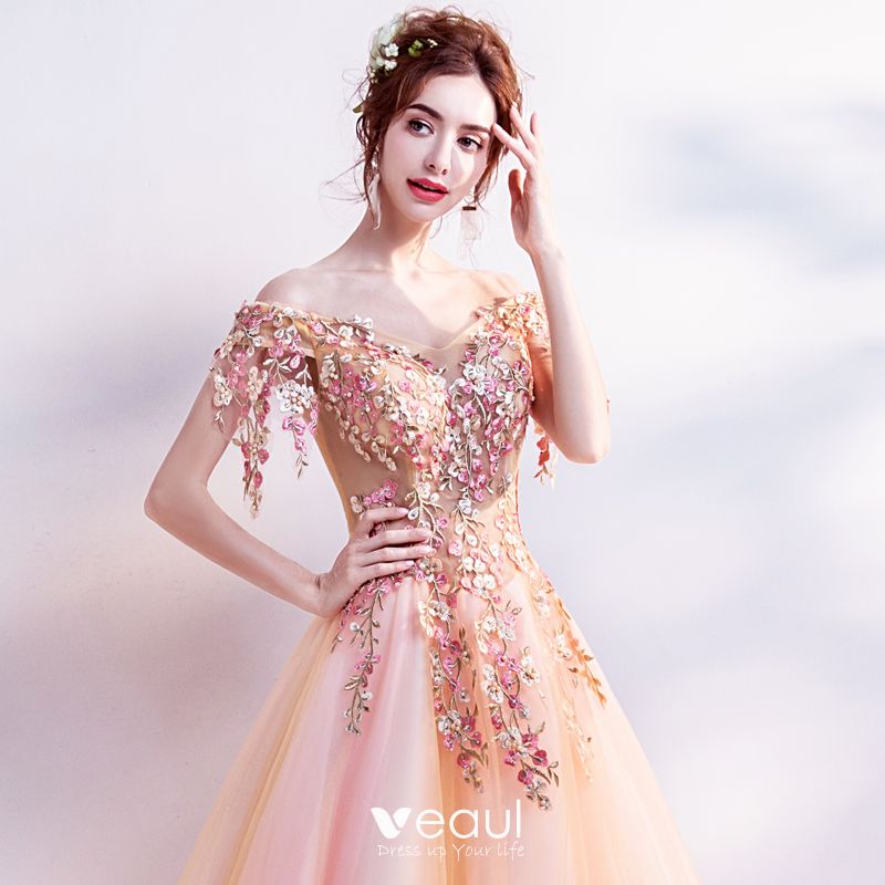 Chic / Beautiful Orange Prom Dresses 2018 A-Line / Princess Off-The ...