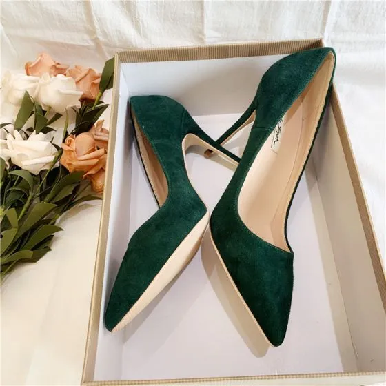 Chic / Beautiful Suede Dark Green Prom Pumps 2020 Leather 10 cm ...