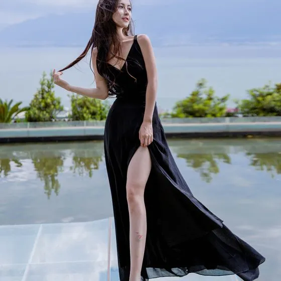 Sexy Black Honeymoon Maxi Dresses 2019 Spaghetti Straps Sleeveless ...