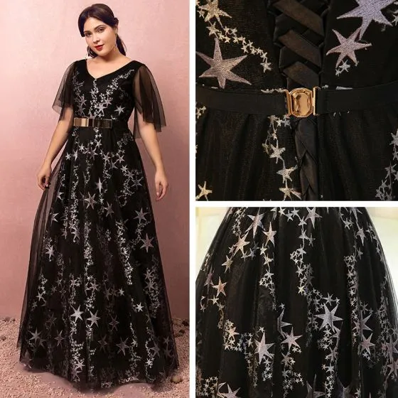 Chic Beautiful Black Plus Size Prom Dresses 2018 A Line Princess