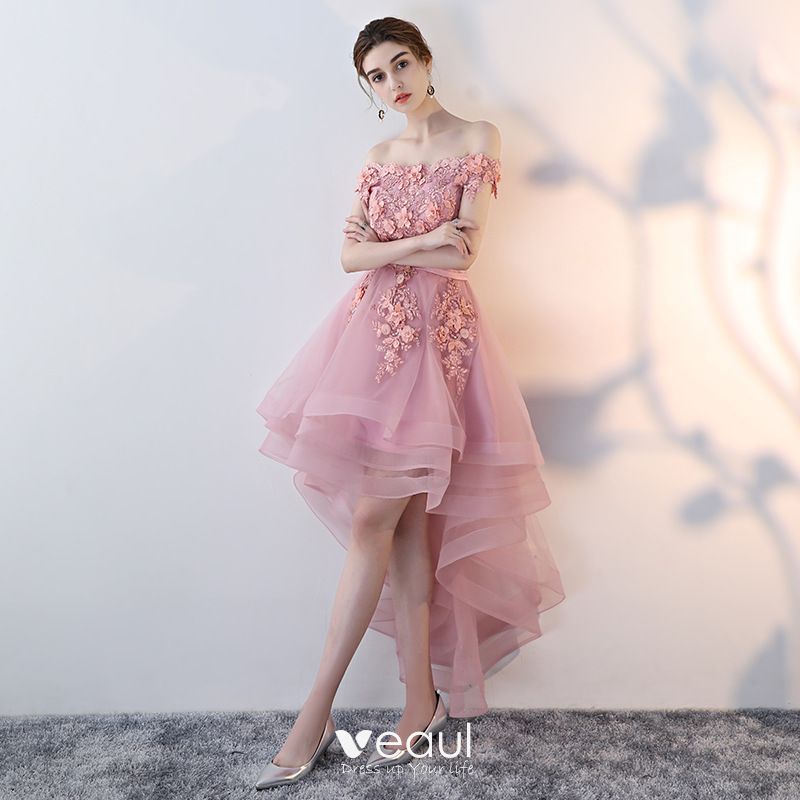 Affordable Candy Pink Cocktail Dresses 2019 A-Line / Princess Off-The ...