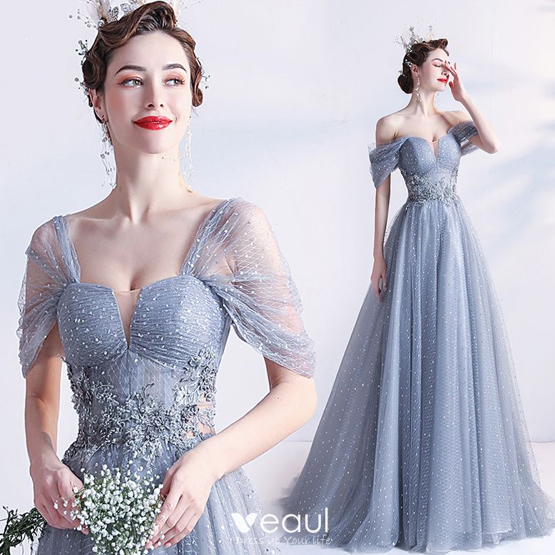 Chic / Beautiful Grey Prom Dresses 2021 A-Line / Princess Square ...