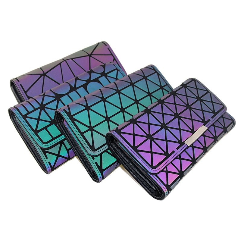 Fashion Multi-colors Luminous Geometric Square Wallet 2021 PU Holographic Reflective