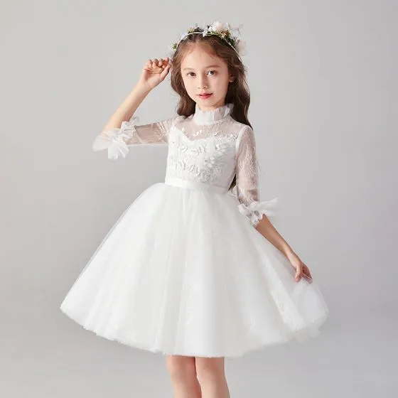 Chic / Beautiful White See-through Flower Girl Dresses 2020 Ball Gown ...
