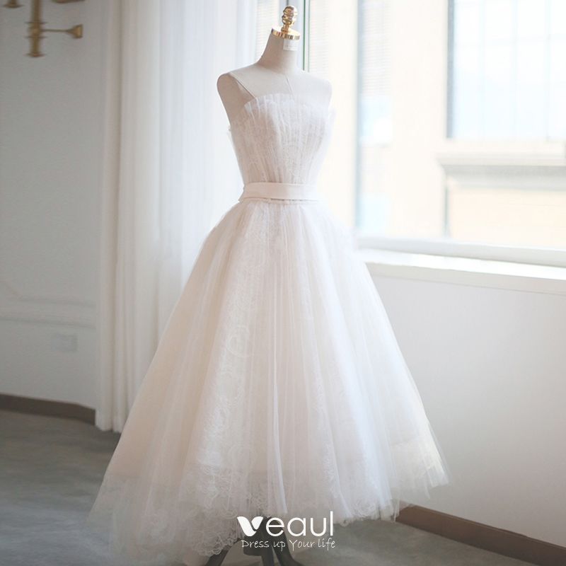 Chic / Beautiful Ivory Short Asymmetrical Wedding Dresses 2019 A-Line ...