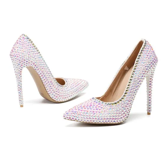multi colored rhinestone pumps