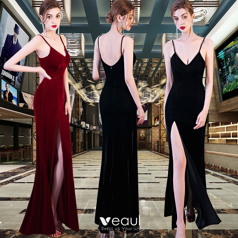 Sexy Velour Evening Dresses 2020 Trumpet / Mermaid Spaghetti Straps ...