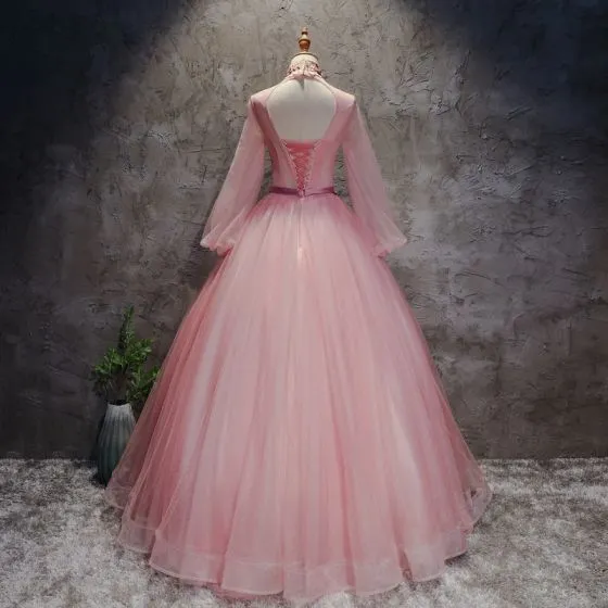 Chinese style Blushing Pink Prom Dresses 2017 Ball Gown High Neck Long ...