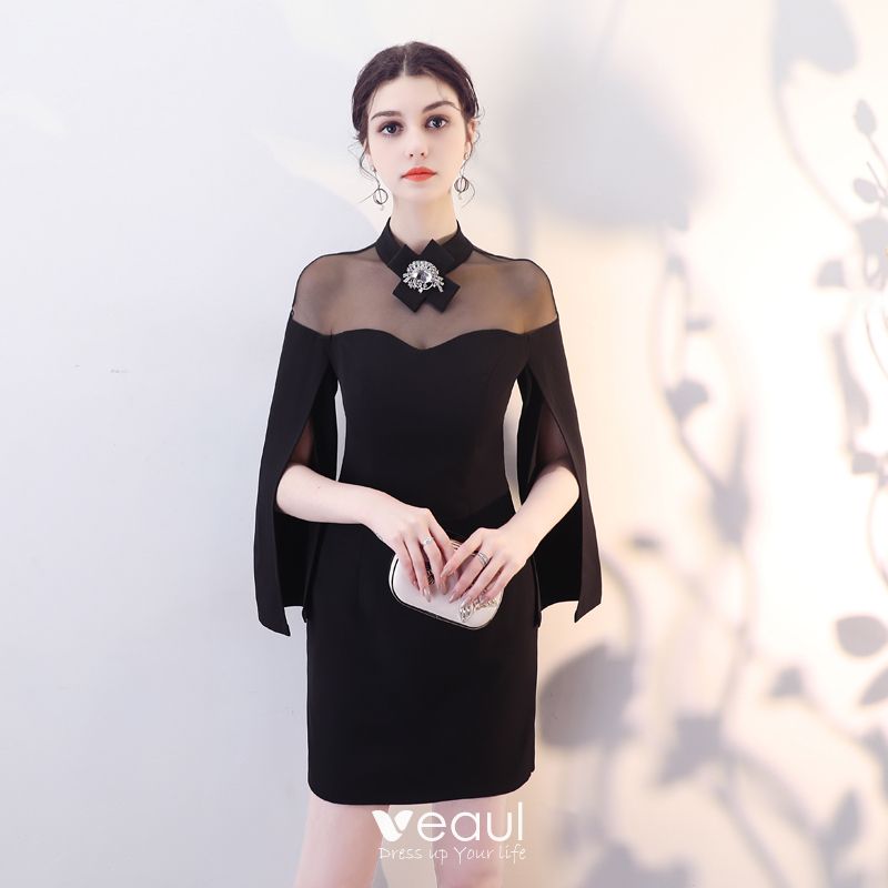 Modest / Simple Black See-through Evening Dresses 2018 High Neck ...