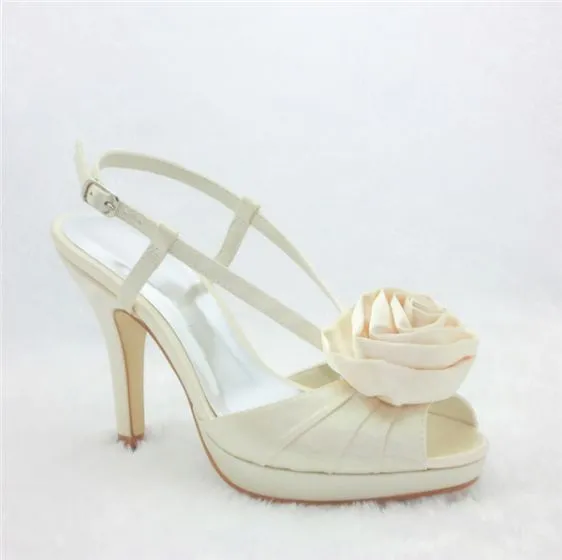 Glamorous Wedding Shoes Satin Stilettos Slingbacks Sandals With Rose Glamorous Wedding Shoes Satin Stilettos Slingbacks Sandals With Rose Flower