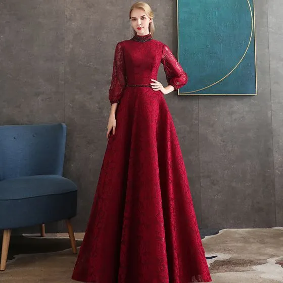 high neck evening gown with sleeves