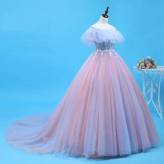 Chic / Beautiful Sky Blue Blushing Pink Quinceañera Prom Dresses 2018 ...