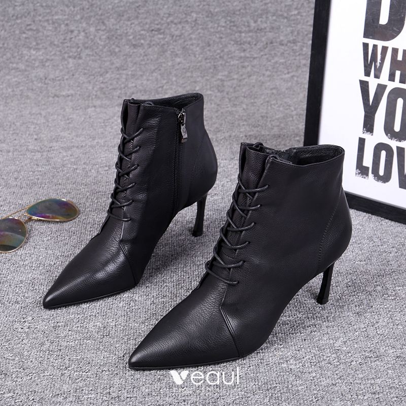 Fashion Black Winter Street Wear Leather Ankle Womens Boots 2020 7 cm ...