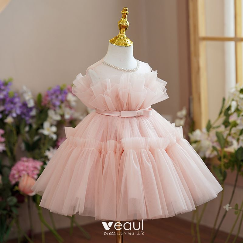 Chic Beautiful Blushing Pink Sequins Birthday Flower Girl Dresses 2022 Ball  Gown Square