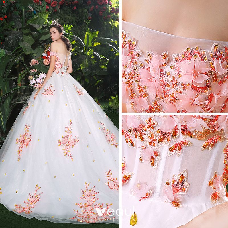 Chic Beautiful White Wedding Dresses 2018 Ball Gown Appliques