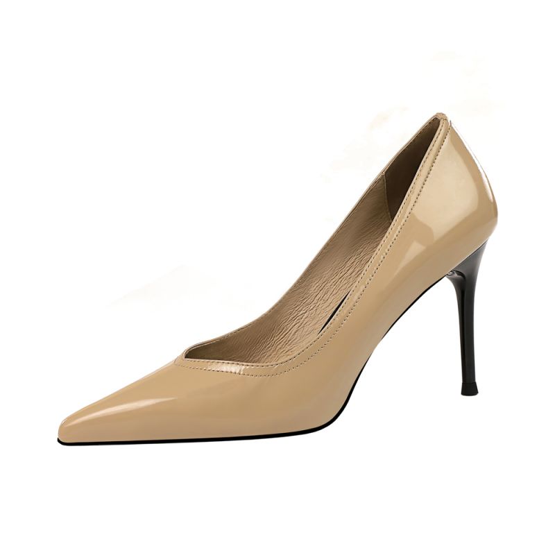 Modest / Simple Khaki Office Pumps 2019 Patent Leather 9 cm Stiletto ...