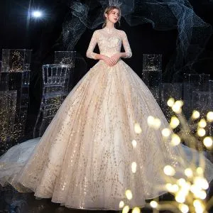 Chinese style Champagne See-through Bridal Wedding Dresses 2020 Ball ...