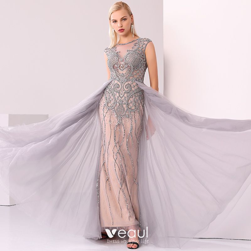 Luxury / Gorgeous Champagne Grey Handmade Beading Evening Dresses 2020 ...