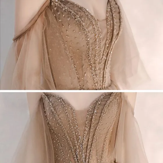 Elegant Brown Evening Dresses 2020 A-Line / Princess Spaghetti Straps ...