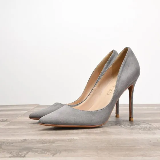 Modest / Simple Grey Office Pumps 2020 Suede 10 cm Stiletto Heels ...