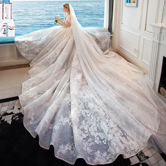 Charming Ivory Wedding Dresses 2019 A-Line / Princess Off-The-Shoulder ...