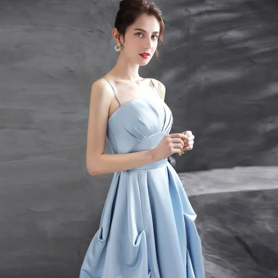 Chic / Beautiful Sky Blue Satin Homecoming Graduation Dresses 2021 A