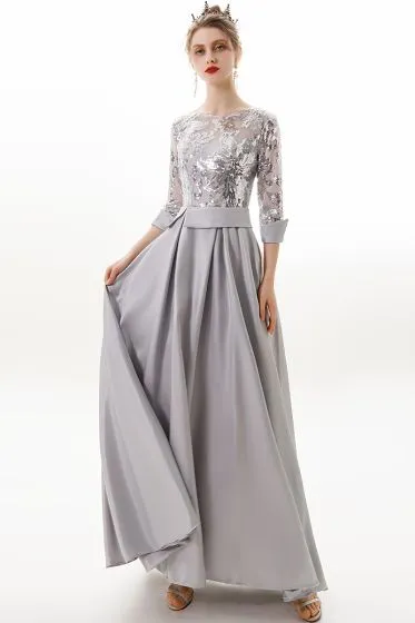 Modern / Fashion Silver Evening Dresses 2019 A-Line / Princess Scoop ...