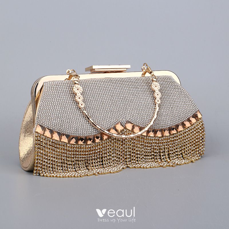 2023 New Vintage Beaded Floral Evening Bag Bag Handbag Sequined Hand Bag  For Party Evening-Golden