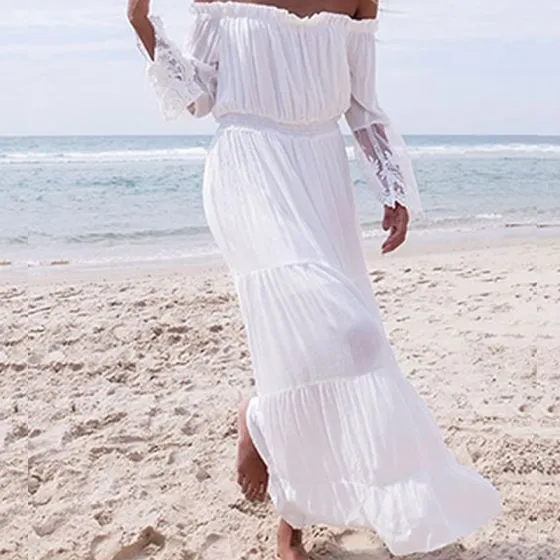 Chic / Beautiful Summer Beach White Chiffon Maxi Dresses 2018 Sheath ...