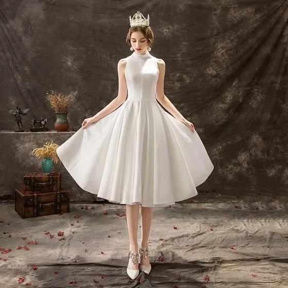 high neck tea length wedding dress