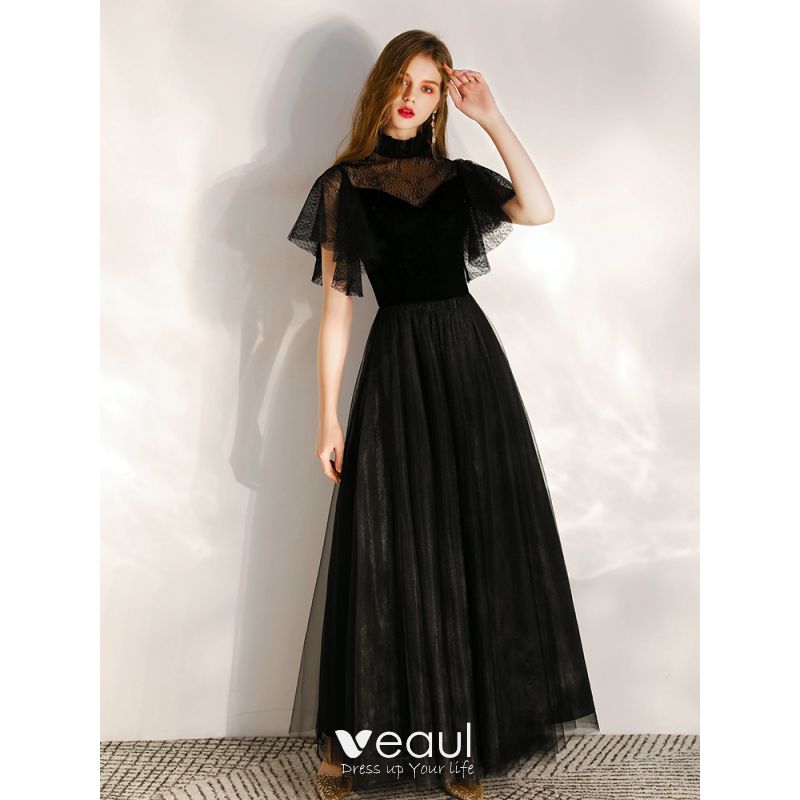 Chic / Beautiful Black Evening Dresses 2020 A-Line / Princess Suede ...