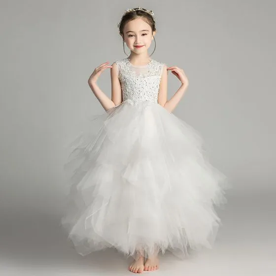 Chic / Beautiful Pearl Pink See-through Flower Girl Dresses 2019 Ball ...