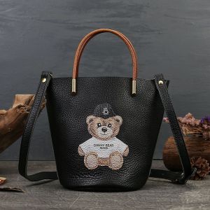 Leather Backpacks Woman Bear  Backpack Black Bear Leather