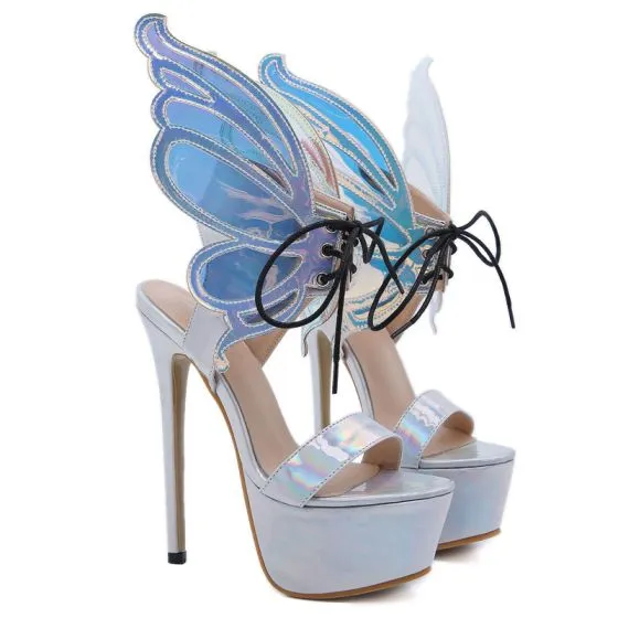 silver butterfly heels