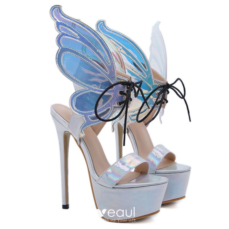 Buy > butterfly silver heels > in stock