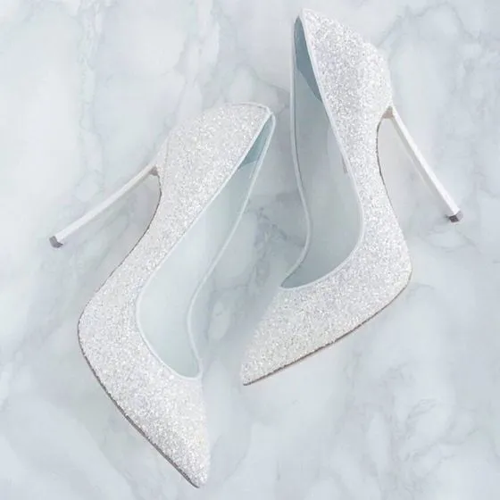 Sparkly White Sequins Wedding Shoes 