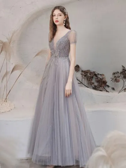 Illusion Grey See-through Dancing Prom Dresses 2021 A-Line / Princess ...